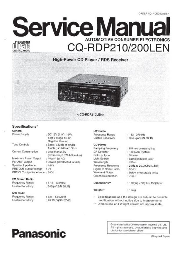 CQ-RDP210, CQ-RDP200LEN